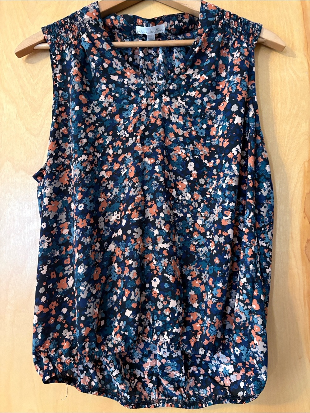 Nine Britton Floral Sleeveless Blouse - Navy with Coral and Teal Floral Print